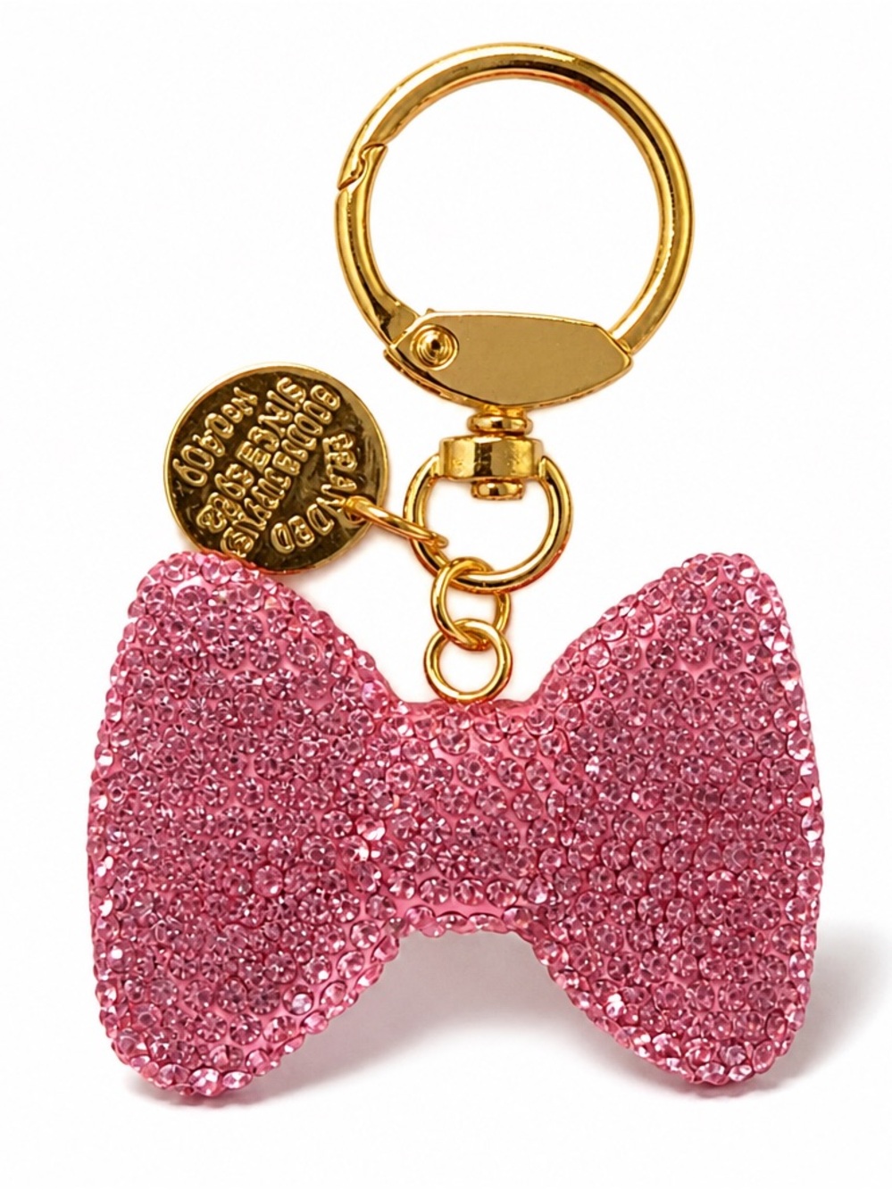Crystal Pink Bow Keychain Bag Charm Rhinestone